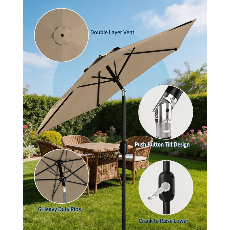 10ft Outdoor Patio Umbrella, with Crank Lift & Push Button Tilt, UV Protection Waterproof
