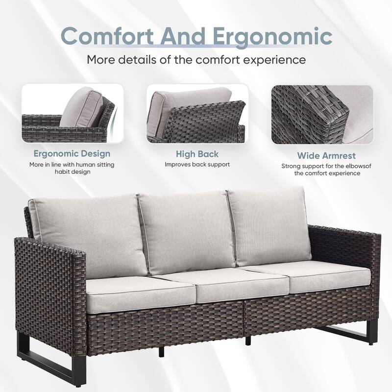 Outdoor Wicker Rattan Sofa Chair Ottoman with Fire Table