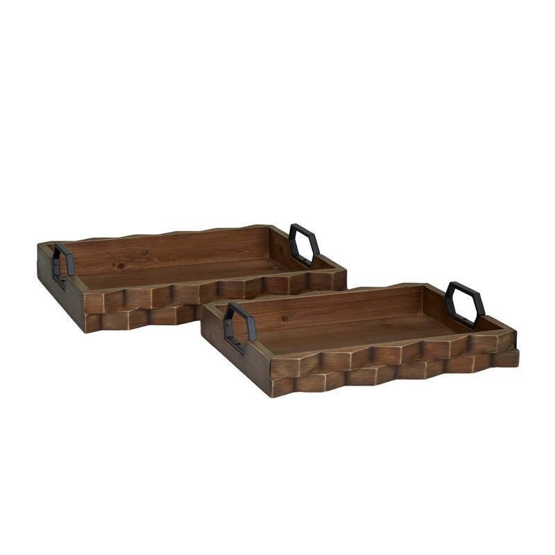 Versatile Wood Tray with Metal Handles (Set of 2) - Dark Brown or White