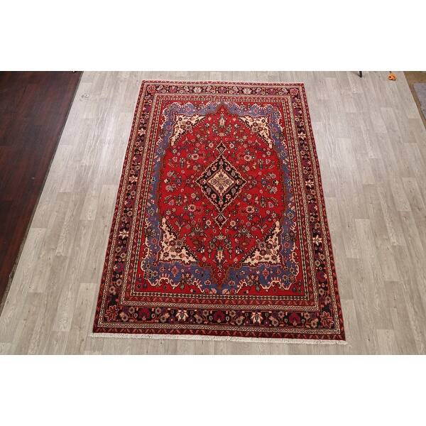 Floral Hamedan Persian Red Living Room Area Rug Wool Hand Knotted 6 7 X 9 8 On Sale Overstock 31502011