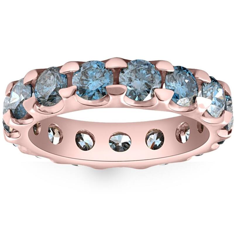 5 Ct Blue Diamond Eternity Ring in White, Yellow, or Rose Gold Lab Grown
