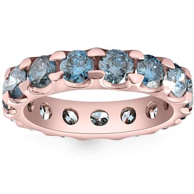 5 Ct Blue Diamond Eternity Ring in White, Yellow, or Rose Gold Lab Grown