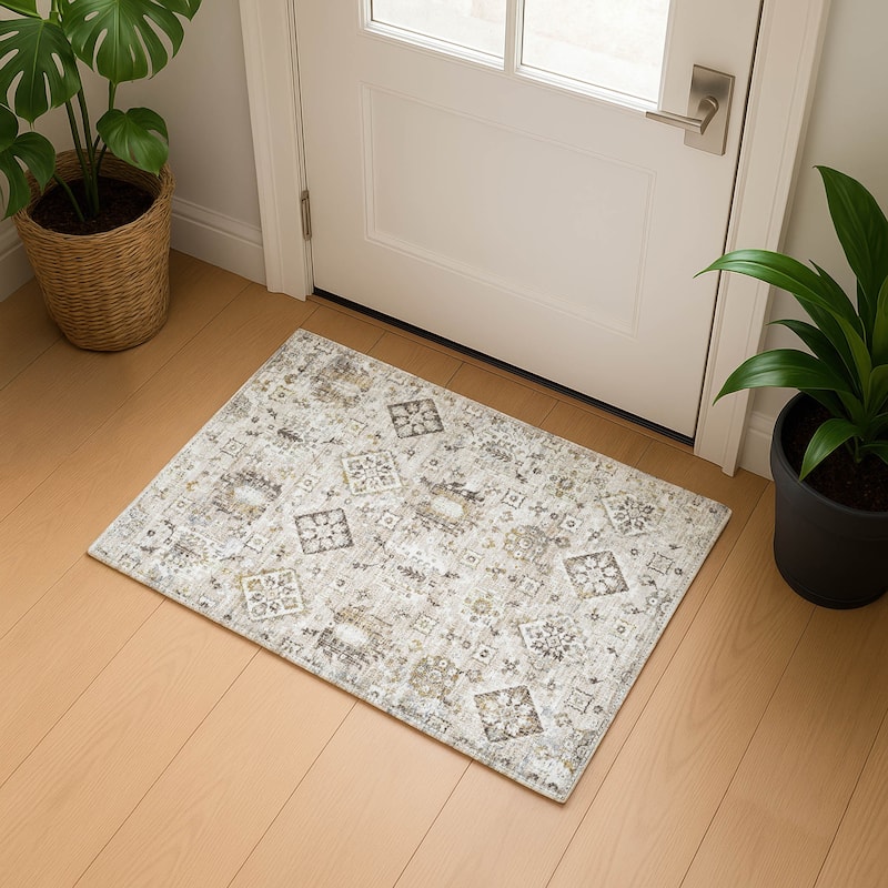 Premium Washable Super Soft Traditional Nora Mayfield Rug - Linen - 1'8" x 2'6"