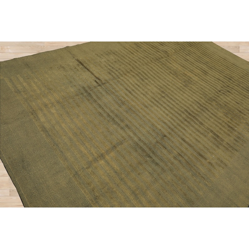 8'5''x11'10'' Hand Knotted Wool Olive Tibetan Modern & Contemporary Ribbed Rug - 8' 5'' x 11' 10''