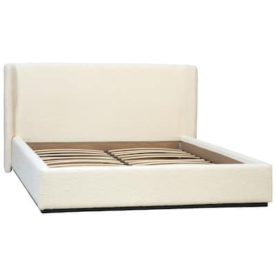 Delaney White Boucle Upholstered Wingback Panel Platform Bed, Eastern King