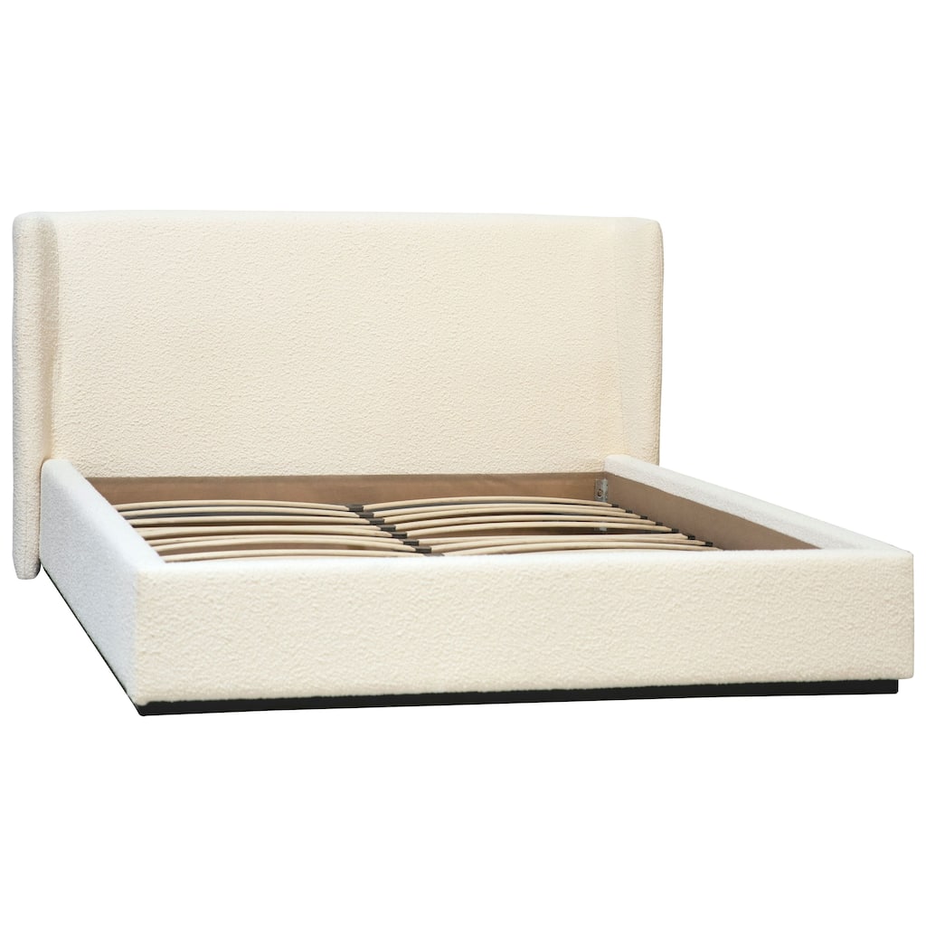 Delaney White Boucle Upholstered Wingback Panel Platform Bed, Eastern King