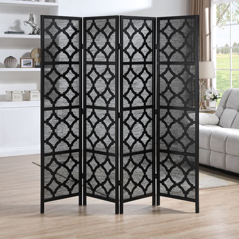 Roundhill Furniture Quatrefoil Infused Diamond Design 4-panel Room Divider