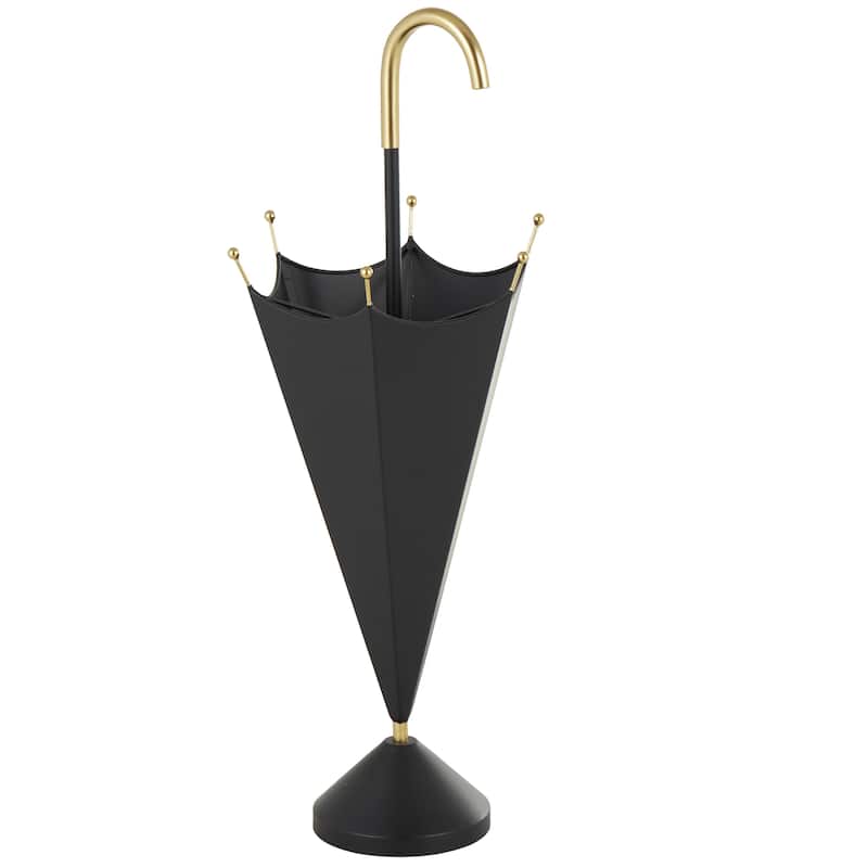 Metal Umbrella Stand with Gold Handle and Ball Details - Black - Roche River Decor - Black - 11"W, 28"H