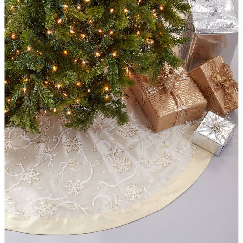 Printed Tablecloth With Snowflake and Ribbon Design