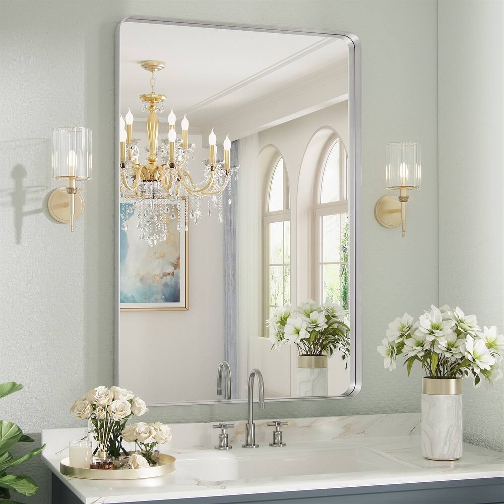 Contemporary Rounded Rectangle Metal Frame Wall Mirror for Bathroom Vanity