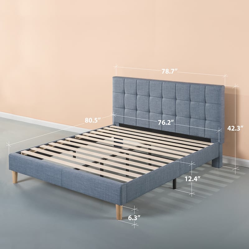 Priage by ZINUS Blue Slate Upholstered Square Platform Bed Frame