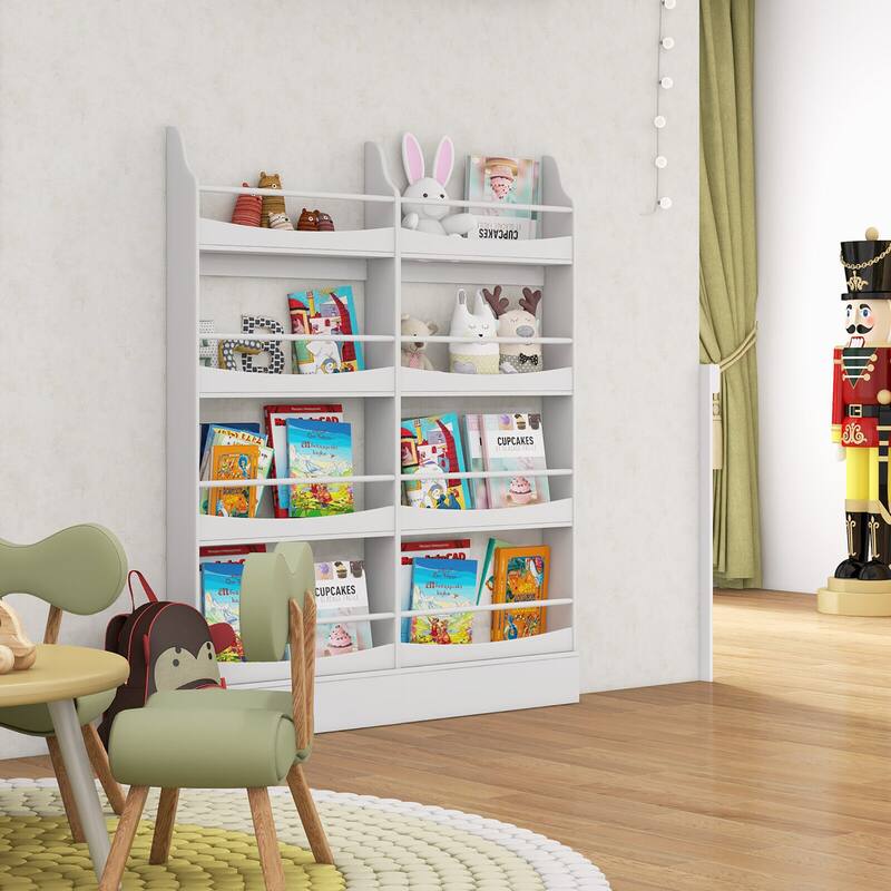 Gymax 4-Tier Kids Bookshelf Toy Storage Bookcase Rack Wall w/