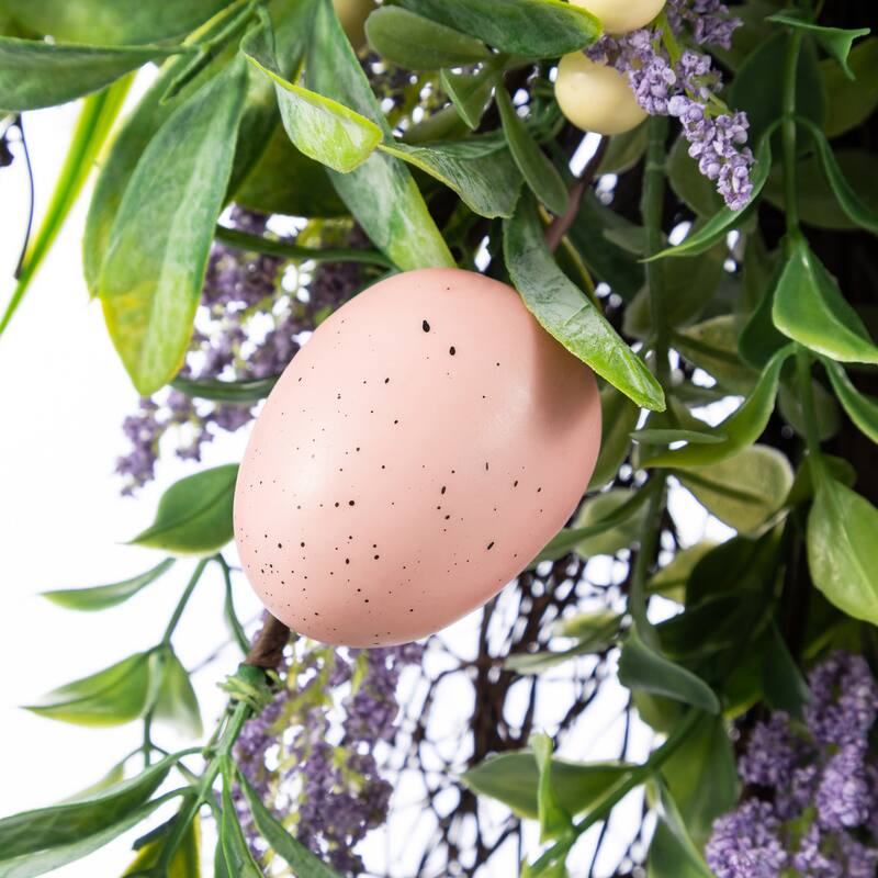 Glitzhome 28"H Easter Egg & Lavender Teardrop Swag Door Hanger