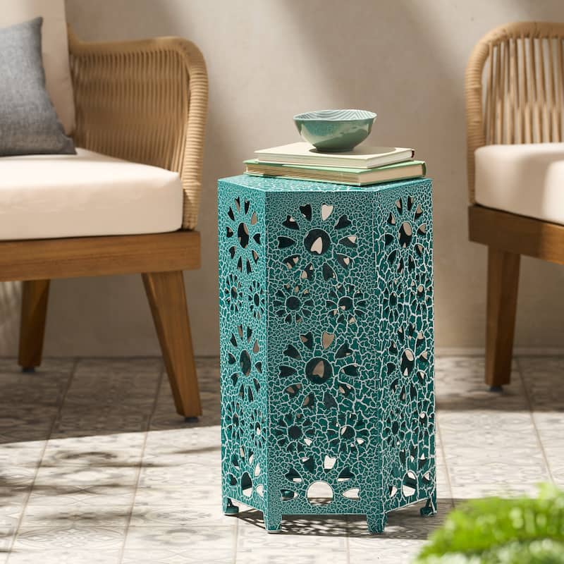 Outdoor 12-inch Floral Hexagon Side Table by Christopher Knight Home