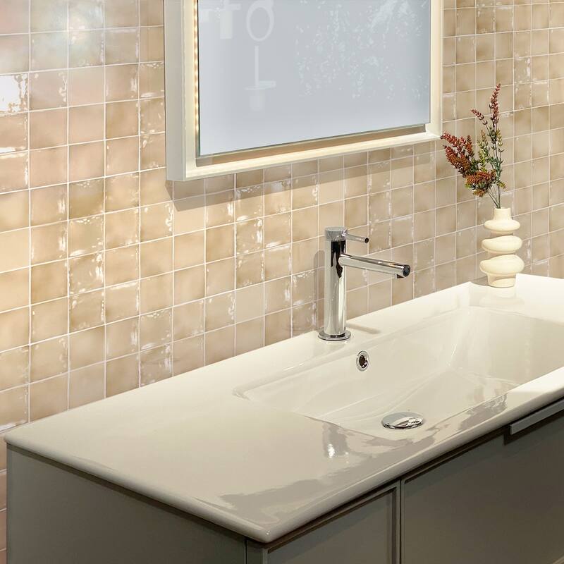Apollo tile 4" x 4" Silken Glossy Beige Ceramic Tile (6.48 sq ft/case) - 60 Pack