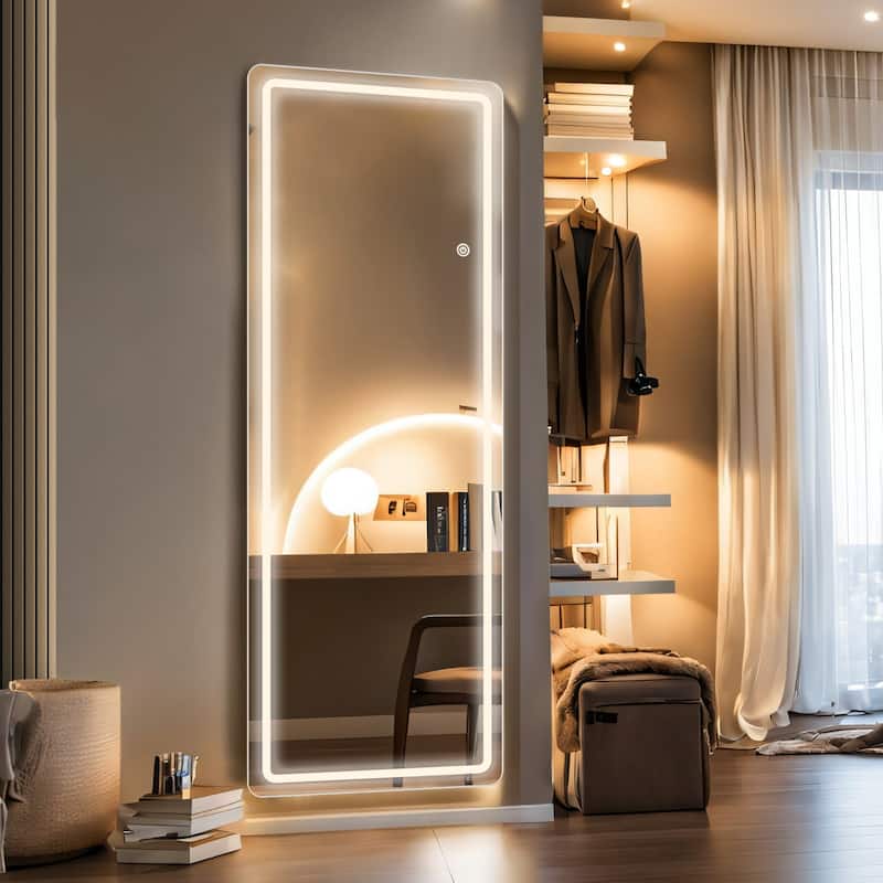 Floor Mirror with LED Light, Full Length Mirror with Stand, Hanging Mirror Wall Mounted Mirror, Full Body Mirror for Living Room