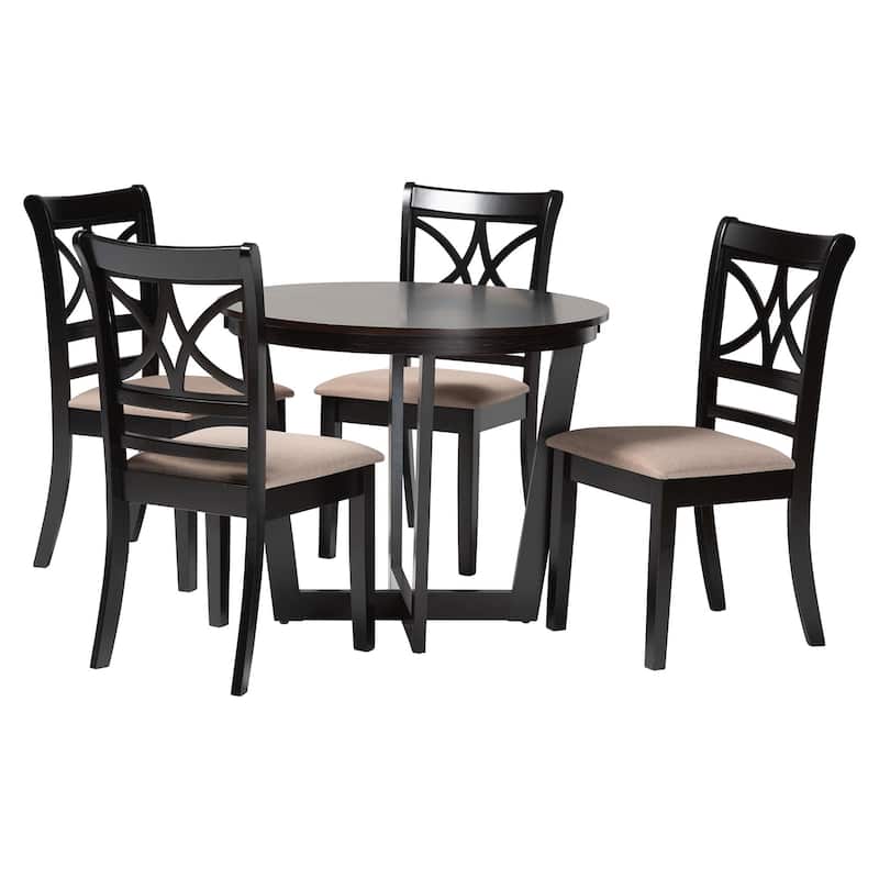 Penny 5-Piece Dining Set - Compact Mid-Century Modern Round Table and Chair Set for Dining Room, Kitchen, Apartment, Sand - Sand/Dark Brown