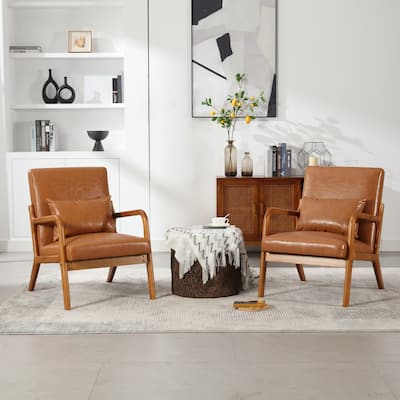 Light Brown Lounge Armchairs, Wood Armrest Accent Chair, Reading Chair