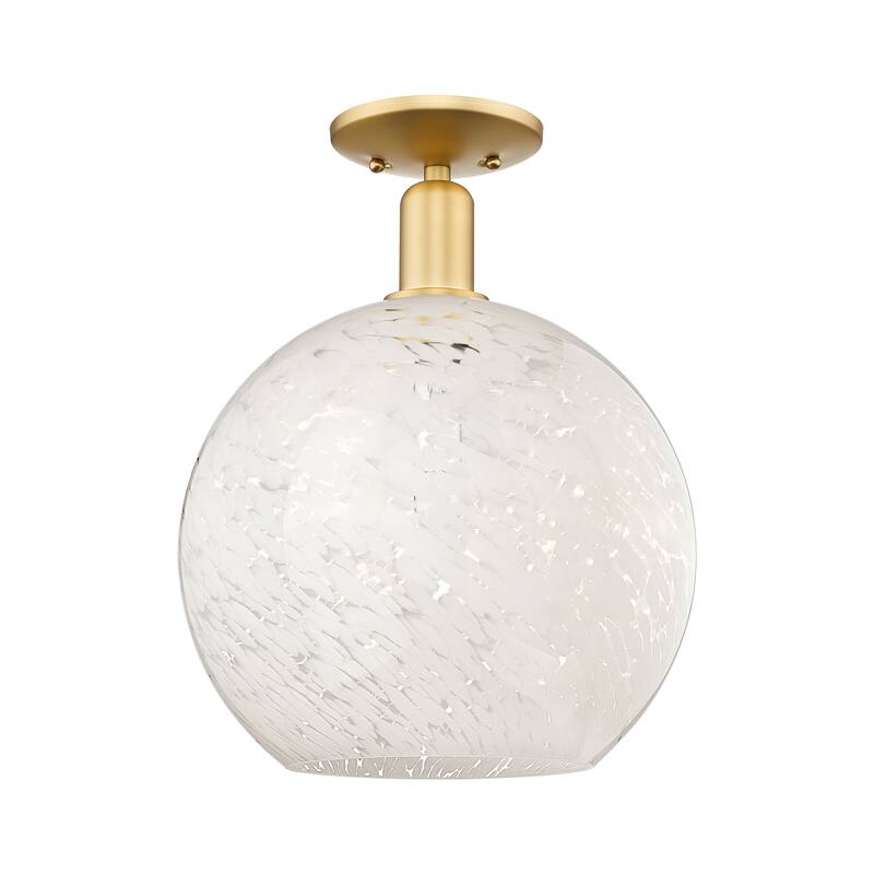 Innovations Lighting Endless Possibilities Arcadia - White Mouchette - 1 Light 12" Semi-Flush Mount - Satin Gold