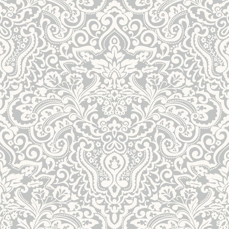 Galerie Wallcoverings Italian Classics 4 Collection Embossed Paisley Damask Vinyl on Non-woven Matte Wallpaper Roll - 33 feet x 21 inches - Grey
