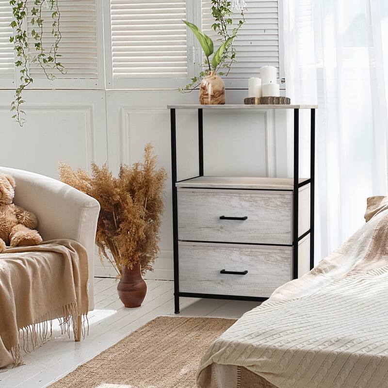 Nightstand 2-Drawer Shelf Storage - Bedside Furniture End Table Chest