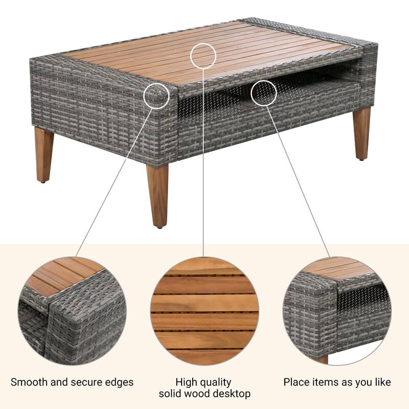 6-Piece PE Rattan Sofa Set with Cushions and Coffee Table