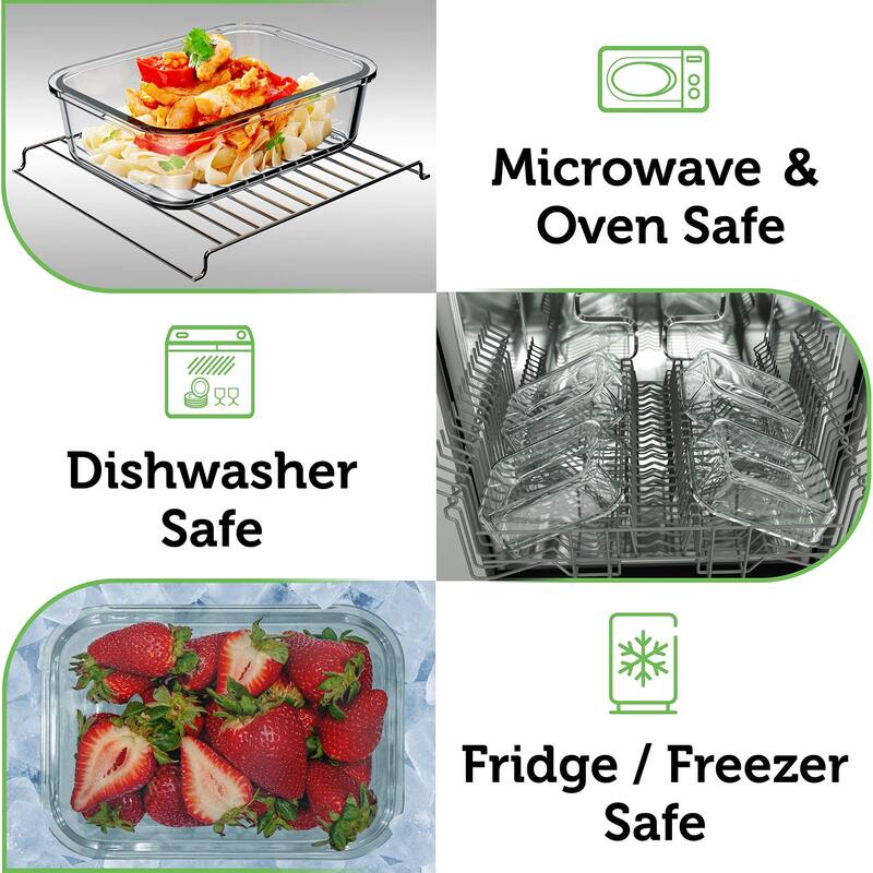 Glass Food Storage Containers with Bamboo Lids (4 Pack, 36 Ounce) Eco Friendly Meal Prep Containers Airtight