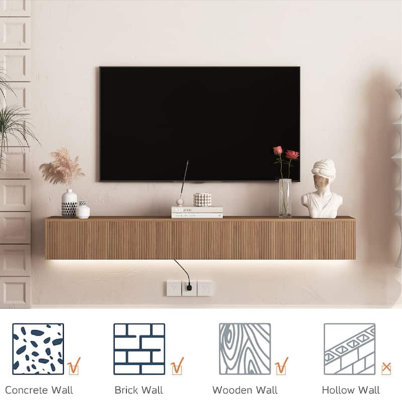 Floating TV Stand Wall Mounted with 16 Color LEDs,69" Modern TV Stand, Floating TV Cabinet Entertainment Center