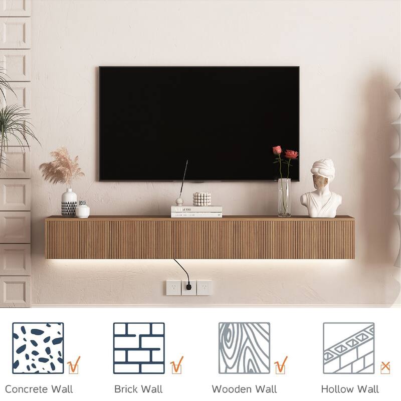 Floating TV Stand with 16 Color LED Lights, Wall Mounted TV Console Table Entertainment Center for 55 60 65 Inch TV