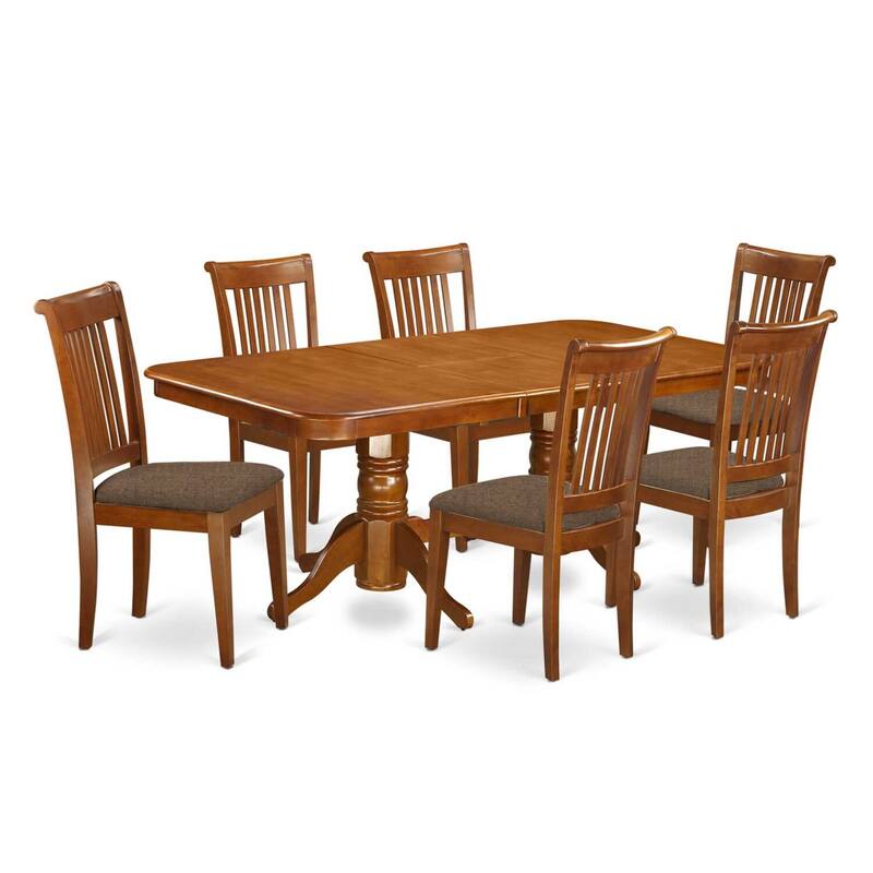 Kitchen Dining Set 7 Piece - Wood Table & Linen Chairs - 40x78 Inch Rectangle