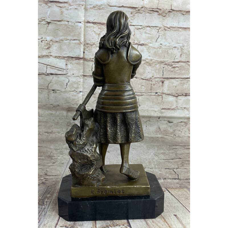 Art Deco Joan Of Arc Bronze Sculpture Hot Cast Marble Base Figurine Figure Decor