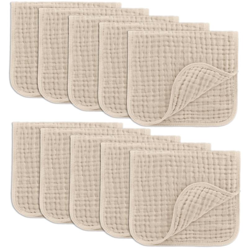 Muslin Burp Cloths for Babies by Comfy Cubs - Pack of 10 - Sand