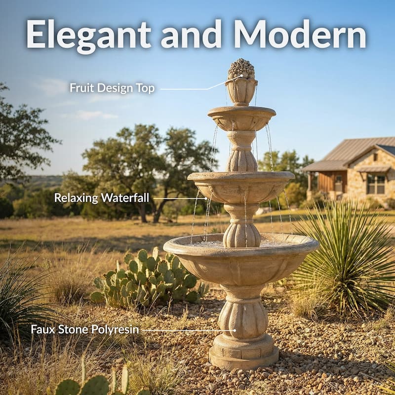 Sunnydaze 3-Tier Cornucopia Outdoor Water Fountain - 61" H