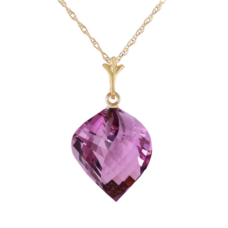 10.75 Carat 14K Solid Gold Necklace Twisted Briolette Amethyst - 24 Inch - Yellow
