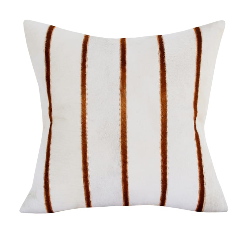 Sevita Ivory/Brown Striped Faux Leather Square Throw Pillow