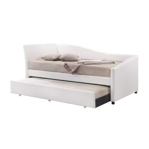 Leatherette Twin Size Daybed and Trundle with Sloped Back, White