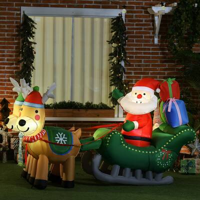 HOMCOM 7ft Christmas Inflatables Decorations Santa Claus on the Sleigh, Waterproof