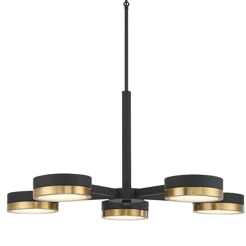 Savoy House 1-1635-5 Ashor 5 Light 34" Wide LED Chandelier - Matte Black / Warm Brass