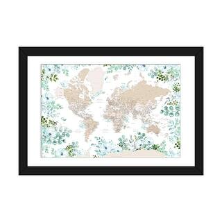 iCanvas "Detailed Floral World Map With Cities And Antarctica, Leanne ...