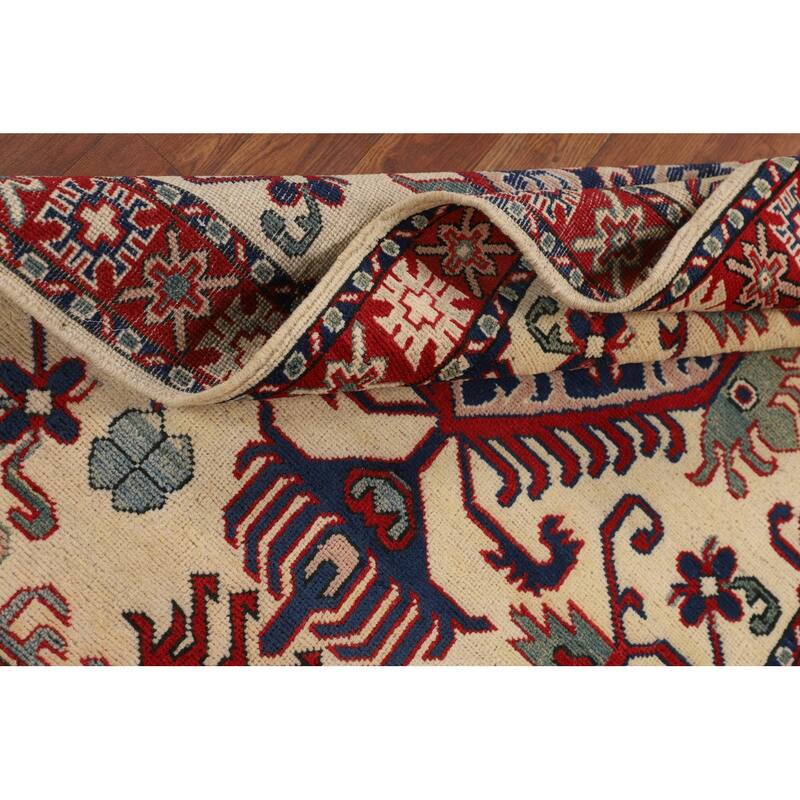 Geometric Kazak Accent Rug Hand-Knotted Foyer Wool Carpet - 3'5" x 4'10"