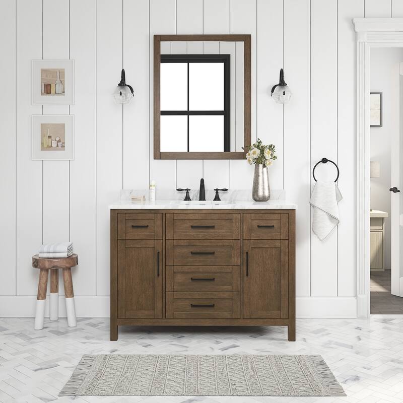 OVE Decors Tahoe 48 in. Almond Latte Vanity with 1 Mirror included - Brushed Nickel Finish - Brown