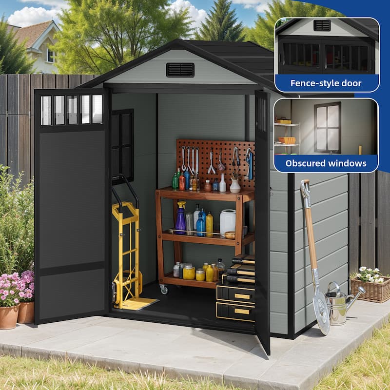 6x4.4 FT Resin Storage Shed with Fence-Style and Side Windows - 6' X 4.4'