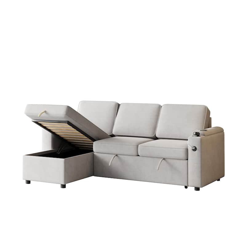 85.8" Sleeper Sofa with Pull Out Bed with Charging Port