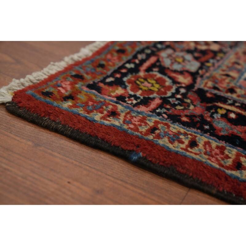 Hand Knotted Oriental 100% Wool Carpet Traditional Medallion Oranges & Rust Heriz (serapi) Area Rug - 4' 6'' X 4' 0''