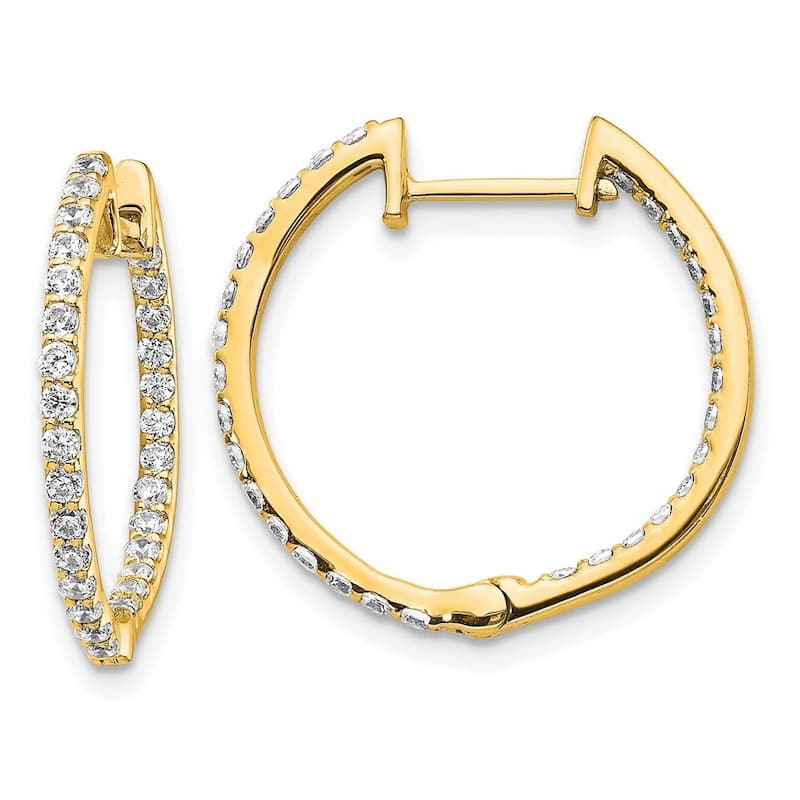 Curata 14k Diamond In and Out Hinged Hoop Earrings - 19x20mm Wide 2mm Thick