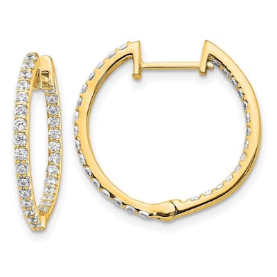 Curata 14k Diamond In and Out Hinged Hoop Earrings - 19x20mm Wide 2mm Thick