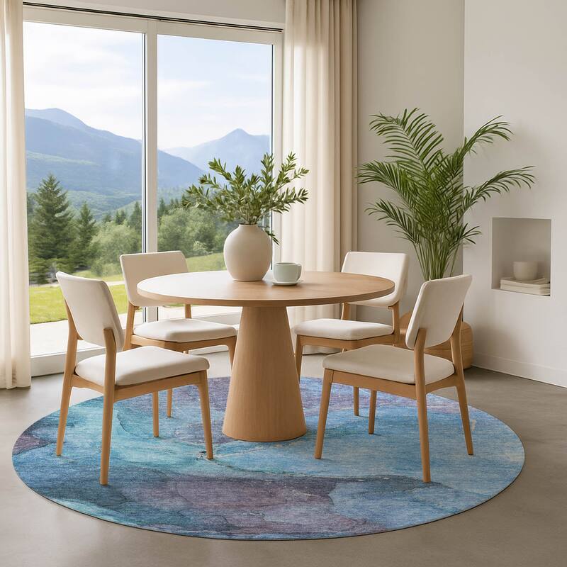 Premium Washable Super Soft Abstract Watercolor Mayfield Rug - Blue - 8' x 8'