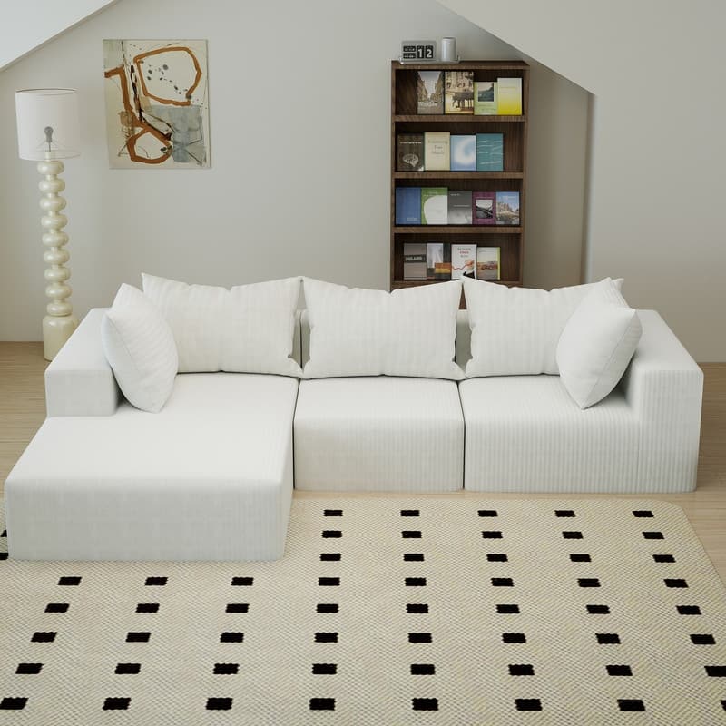 Velvet Sectional Sofa with 5 Pillows Modular L-Shape Sofa