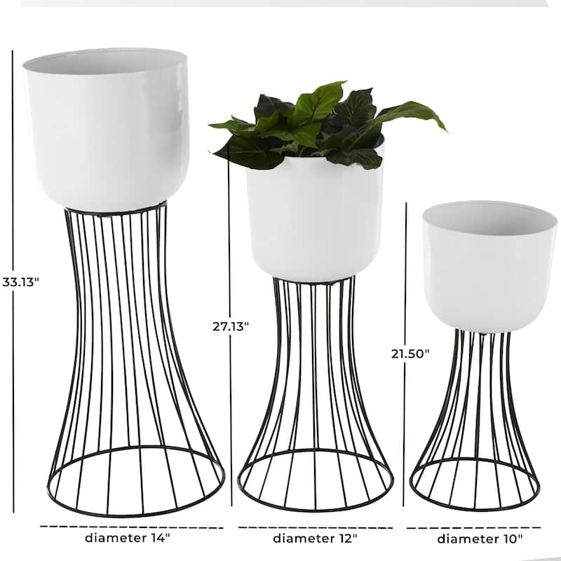 Metal Indoor Outdoor Planter with Black Hourglass Stands - Set of 3 White - Roche River Decor