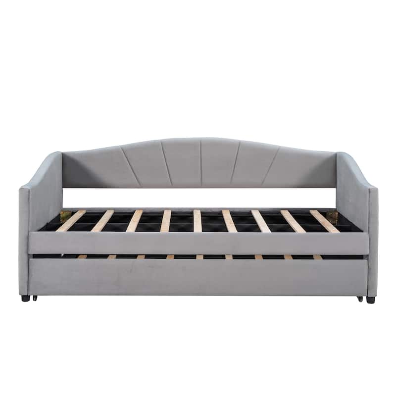 Twin Size Upholstered Daybed Sofa Bed with Trundle Bed